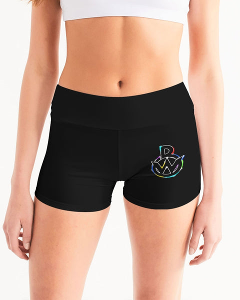 OBW Multicolor Black Emblem Women's Mid-Rise Yoga Shorts