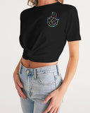 OBW Multicolor Black Emblem Women's Twist-Front Cropped Tee